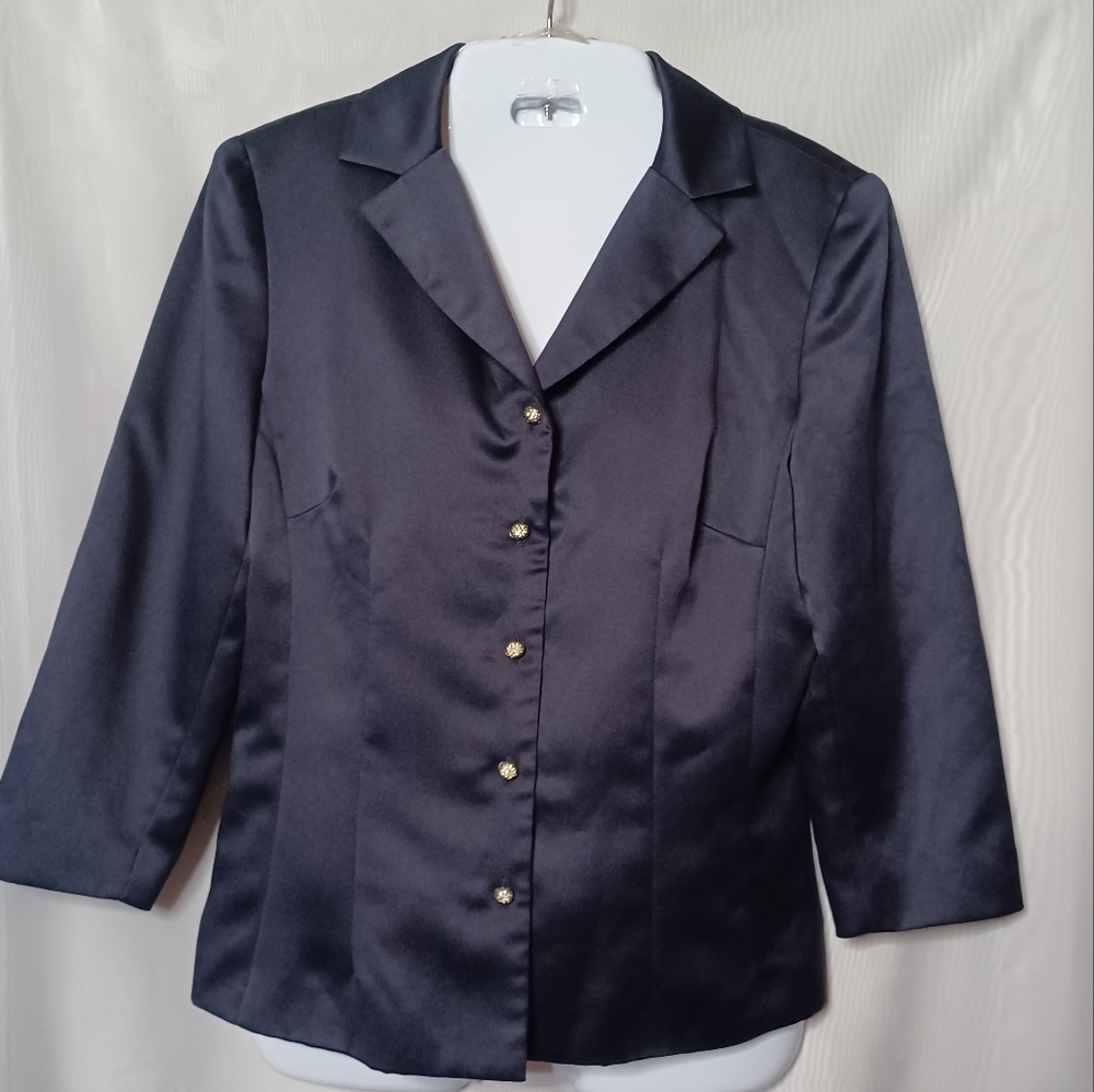 DONNA RICCO NEW YORK Blue Jacket With Rhinestone Buttons. Size 8